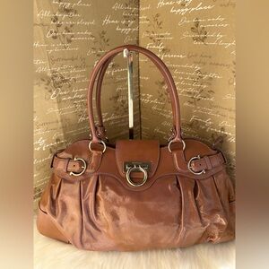 Salvatore Ferragamo Brown Leather Shoulder Bag with Gold Hardware